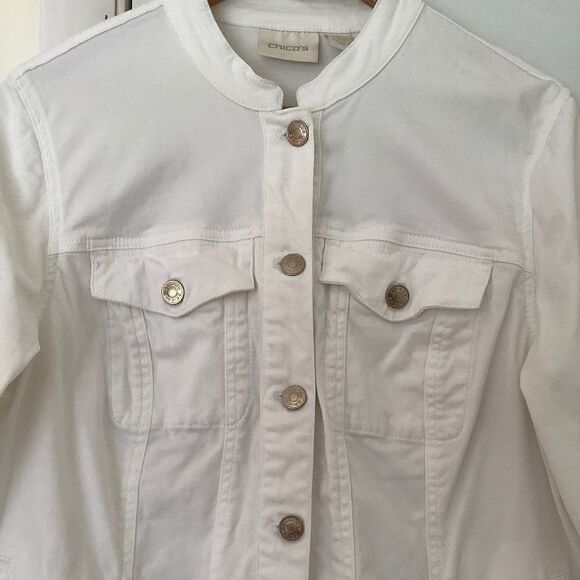 CHICO’S FLORAL DESIGN LONG SLEEVES WHITE WOMAN JACKET SIZE 2/US 14 - Picture 3 of 9